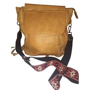 Muss Leather Adjustable Crossbody‎ Backpack Indy Rock Boho Purse Handbag Natural